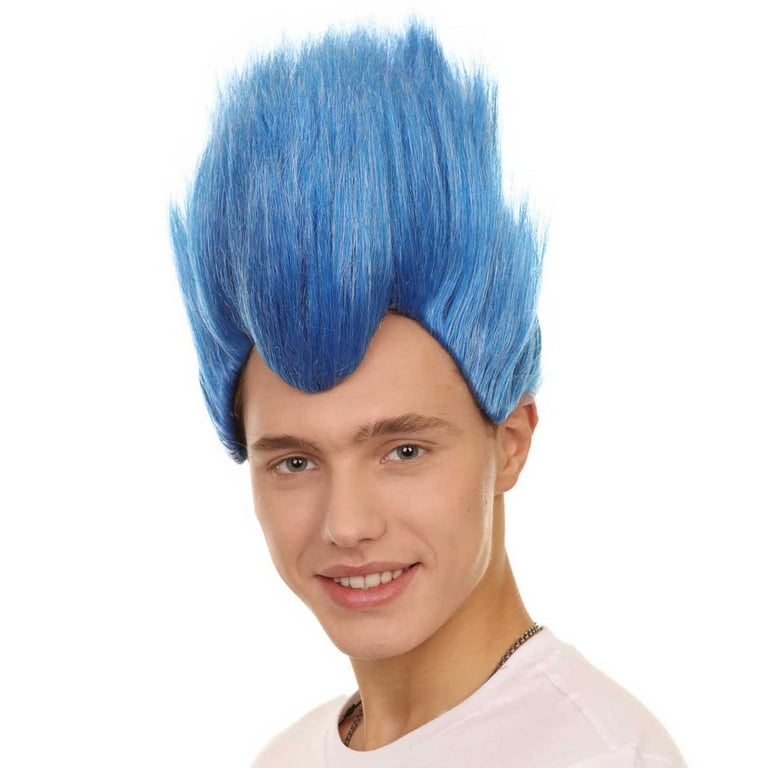 HPO Adult Men s Hades God of Death Blue Wig Fake Flame Spikes Wefted Cap Design Synthetic Fiber