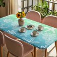 thumbnail image 3 of Teal Blue Ombre Coastal Table Cloths for 3 Foot Rectangle Tables, Sea Nautical Summer Beach Starfish Coral Patio Waterproof Elastic Fitted Tablecloths, Washable Rectangular Table Cover for Camping, 3 of 8