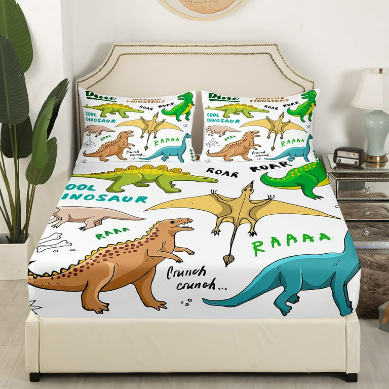 YST Dinosaur Bed Sheets Set King Size Dino Sheet Set for Kids Boys Girls Set of Ancient Dinosaur Sheets Jungle Animal Flat Fitted Sheet with 2 Pillowcases Walmart