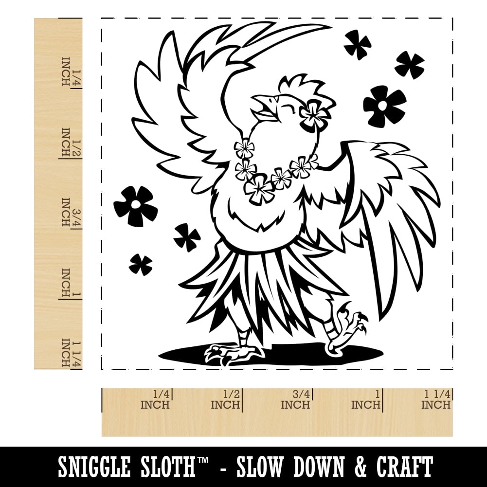 1.25in Small Luau Hawaiian Hula Sloth with Lei Square Rubber Stamp for Stamping Crafting
