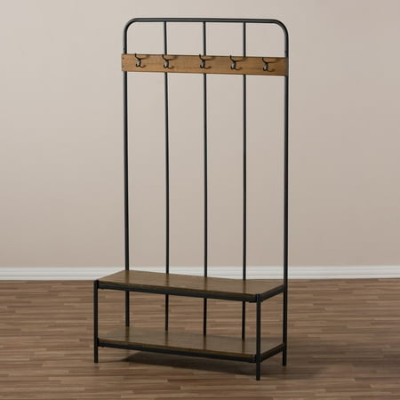 Antique Tree Baxton Studio Hull Rustic Industrial Style Antique Black Metal and Wood Entryway Hall Tree ()