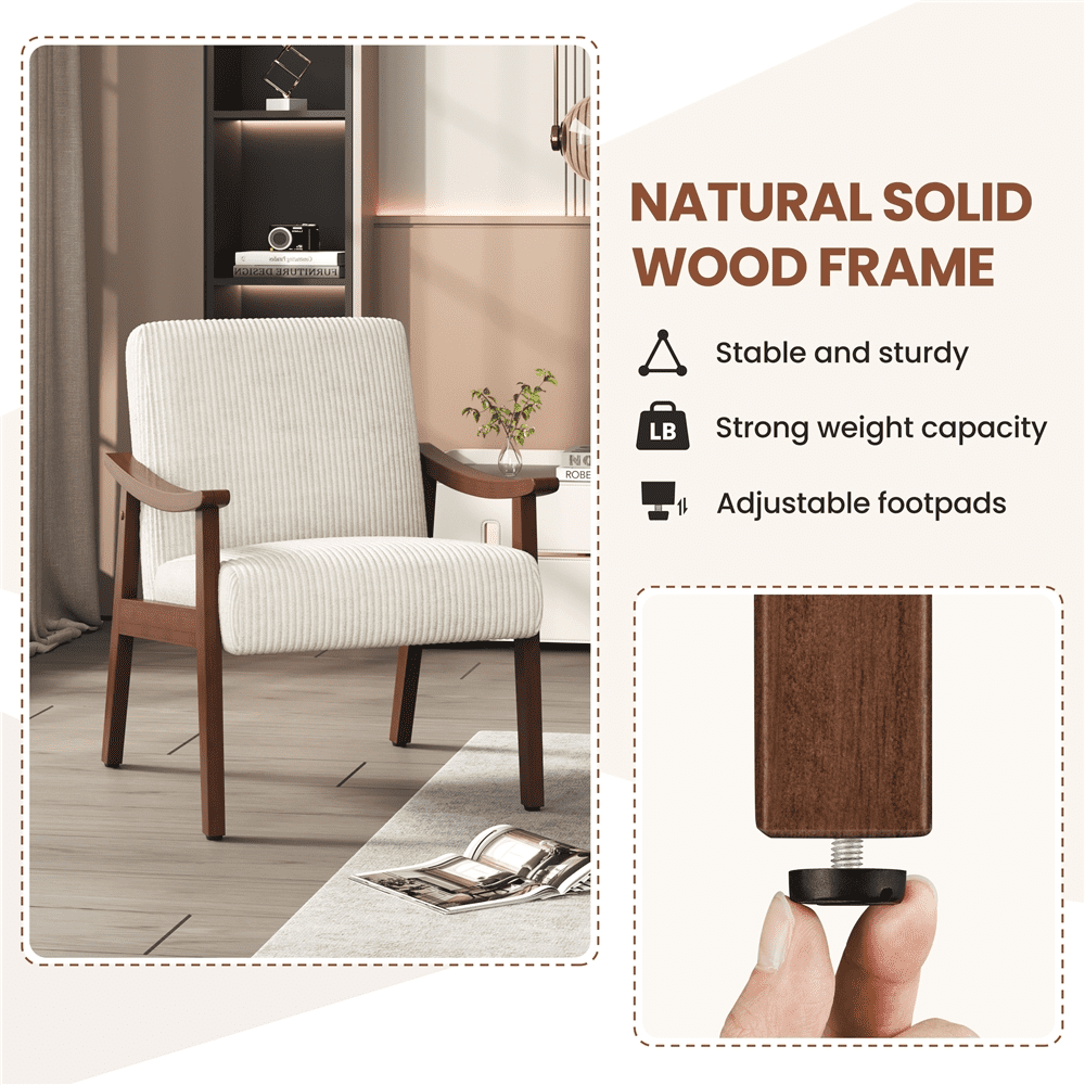 Renwick Set of 2 Corduroy Fabric Armchairs with Solid Wood Legs, Beige