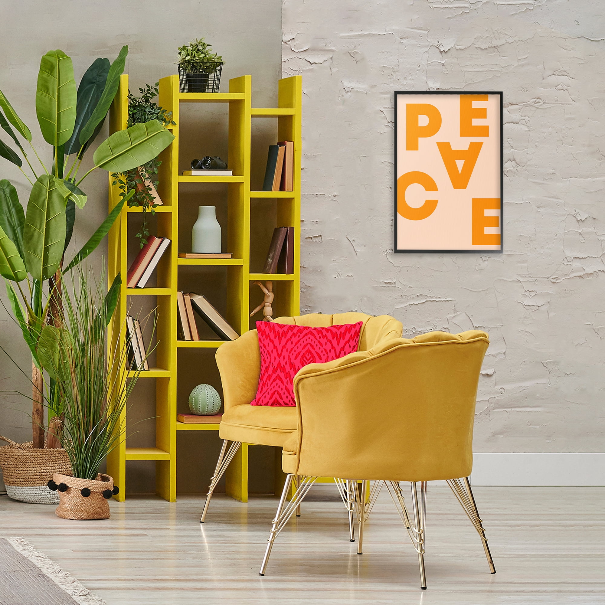 Stupell Industries Peace Orange Typography Typography Painting Black Framed Art Print Wall Art, 16 x 24