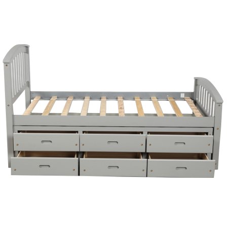 Dsseng Twin Size Platform Storage Bed Solid Wood Bed with 6 Drawers