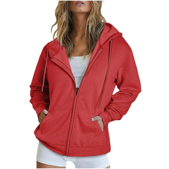 Dgankt Jackets for Women Fashion Casual Color Zip Hood Long Sleeve Pocket Jacket Blouse,Size S-2XL