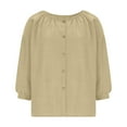thumbnail image 3 of Besolor Womens Button down Shirts Summer Crew Neck 3/4 Sleeve Tops Cotton Linen Casual Loose Breathable Shirt Top, 3 of 7