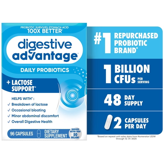 Digestive Advantage Lactose Defense Probiotics For Women And Men, Digestive Enzymes For Gut Health, 96 Capsules