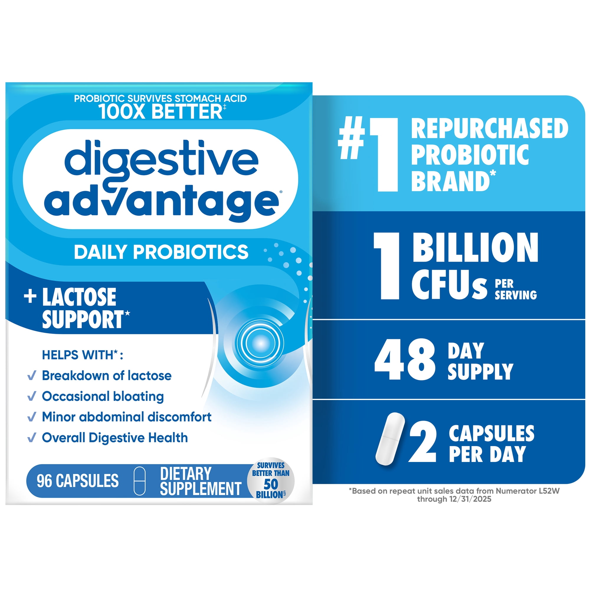 Digestive Advantage Lactose Defense Probiotics For Women And Men, Digestive Enzymes For Gut Health, 96 Capsules