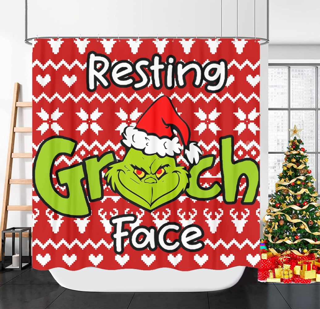 Christmas Grinch Shower Curtain, Light Weight Cloth Christmas Shower