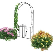 JGSP Outdoor Garden Arch Trellis, Garden Arbor with Gate for Climbing Plants Vine, Black