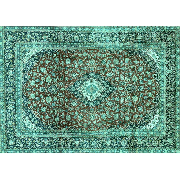 Ahgly Company Machine Washable Indoor Rectangle Persian Turquoise Blue Traditional Area Rugs, 2' x 3'