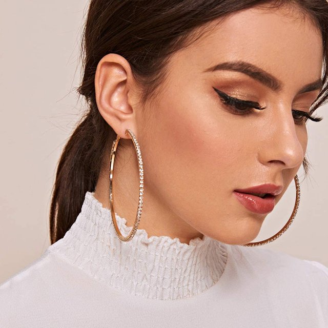 Pendientes de aro de diamantes de imitación punk Pendientes de aro redondos grandes de cristal Joyería de declaración de lujo para mujeres o niñas (Oro) Sincero Hogar