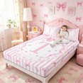 thumbnail image 4 of Meiyoeat Pink Initial T Print Bed Sheets 4-Piece, Kawaii Bow Stripes Flowers Full Size Sheets, 4 of 6