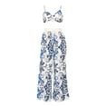 thumbnail image 1 of Kmbangi Women Casual Two-piece Clothes Set, White Butterfly Printed Pattern Tops + Long Pants, 1 of 10