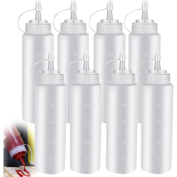 8 Botellas de Dispensador Condimentos Tapas Giratorias Botellas y Condimentos Personalizados de Botellas de Plástico Muy Adecuados Para Salsa de Chile Aceite Juego de 7 Botellas de