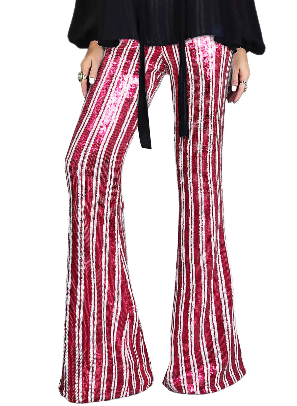 Blibea Women's Sequin Flare Pants High Waist Wide Leg Palazzo Lounge