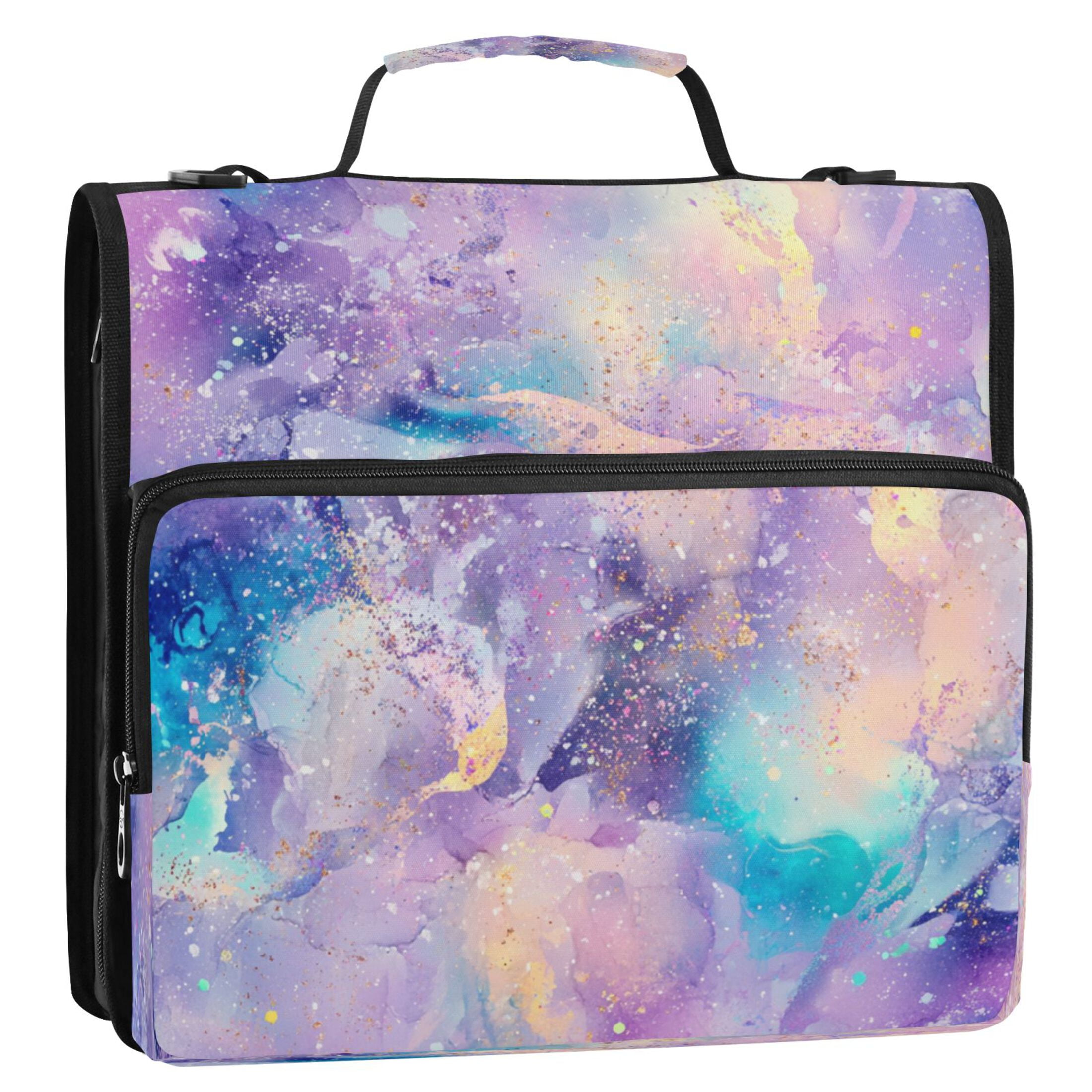 Water-Resistant 3-Ring Binder Organizer with Multiple Pockets Zipper Binder Bag for Office Pastel Watercolor Splashes