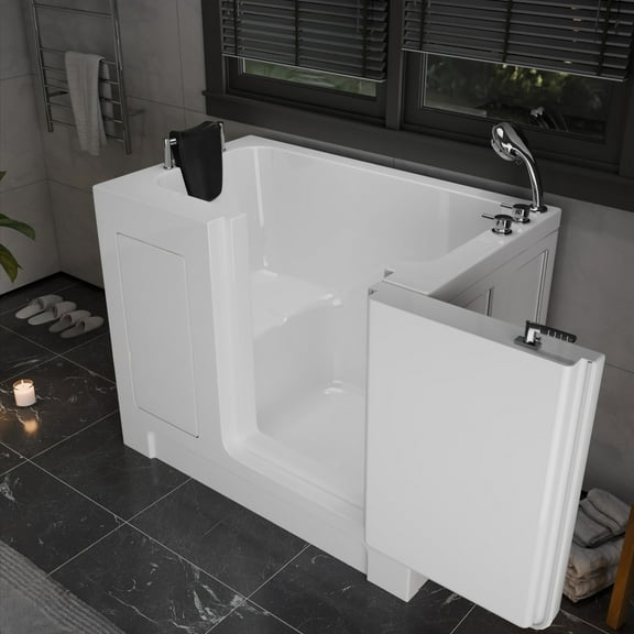 Meditub Collection 27 in. L x 47 in. W Right Side Drain Soaker Jetted Bathtub in White with Fast Filling Faucet Set