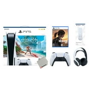 Sony Playstation 5 Disc Horizon Forbidden West Bundle with Extra Glacier White Controller, White PULSE 3D Headset, The Last of Us Part I and Remote