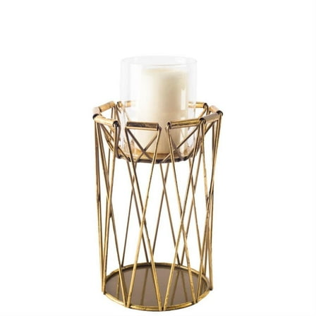 Mercana Othello Ii Short Antiqued Brass Metal Table Candle Holder in Gold