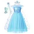 thumbnail image 1 of Disfraz de Elsa de Frozen de Disney, vestido de princesa para niñas, vestido de baile de malla azul, ropa de carnaval para cumpleaños, Cosplay para niños, traje de reina de la nieve 4T (etiqueta 120) Gao Jinjia LED, 1 of 2