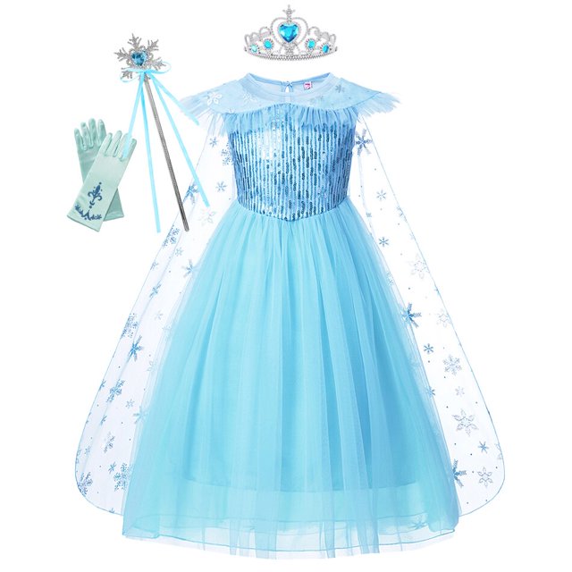 Disfraz de Elsa de Frozen de Disney, vestido de princesa para niñas, vestido de baile de malla azul, ropa de carnaval para cumpleaños, Cosplay para niños, traje de reina de la nieve 4T (etiqueta 120) Gao Jinjia LED