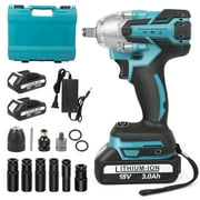 Cordless Impact Wrench Brushless Impact Wrench 1/2 inch Max Torque 550Nm 3200RPM w/ 2x 3.0 Battery 6 Sockets High Torque Power Impact Wrench for Car Home