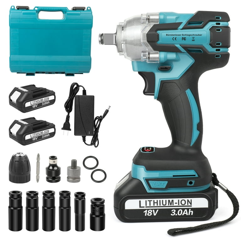 18V Cordless Impact Wrench, 1/2 inch, 2x 3.0Ah Battery, 550Nm 