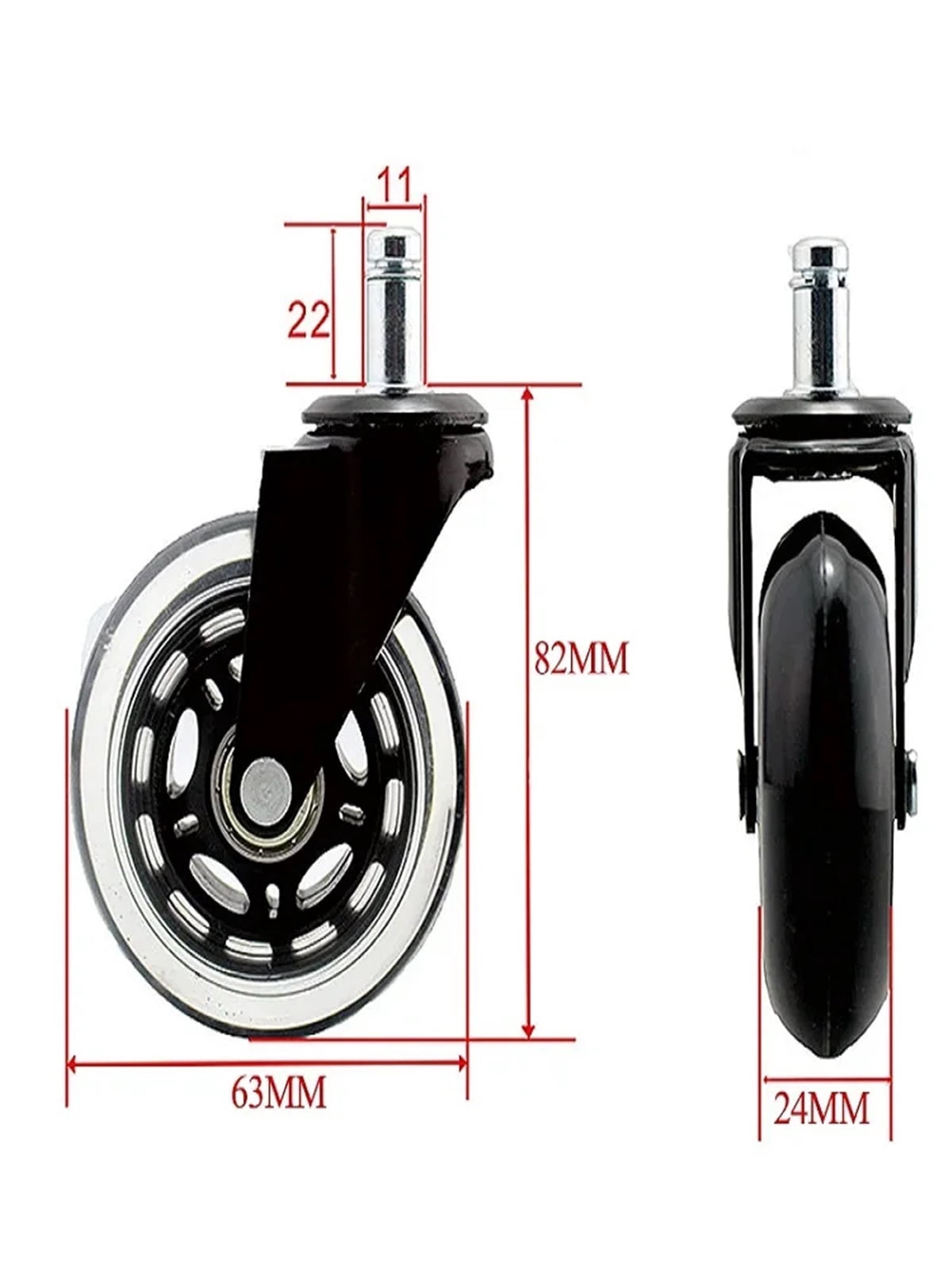 2.5inch Office Chair Wheels Replacement Rubber With Protection Heavy Duty Furniture Caster Swivel Universal Wheel For Carpet ,Quiet and Smooth