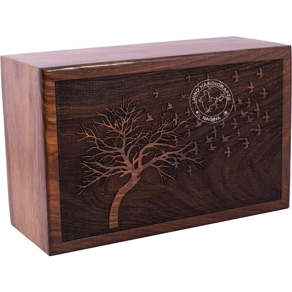 Wooden Box Funeral Cremation Urns for Human Ashes Adult Large - Burial Urns for Columbarium - Tree of Life Flying Bird (250 Cubic Inches, Tree of Life)