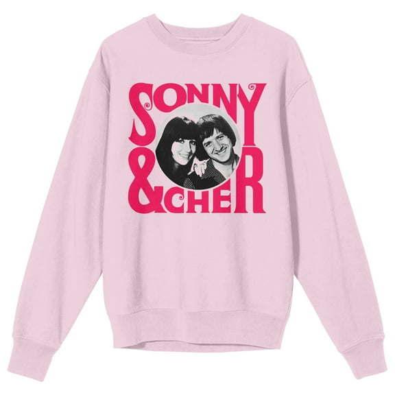 Sonny & Cher Logo Art With Circle Image Women's Pink Crew Neck Sweatshirt-3XL