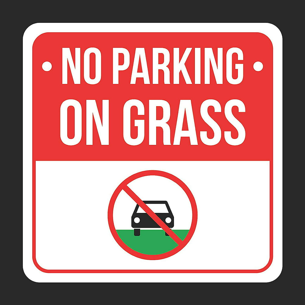 No Parking On Grass With Symbol Print Black, White And Red Metal Square
