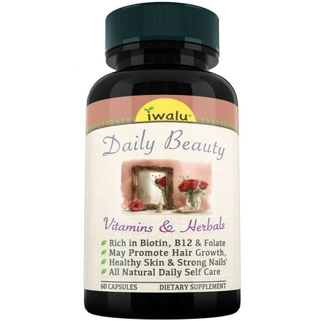 IWALU Hair Skin and Nails Vitamins - Daily Beauty Biotin, B12, B Complex B6 D, Saw Palmetto, Magnesium, Iron, Nail Strengthener, Hair Growth, Hair Care Multi Vitamin Supplement for Women - 60 Capsules