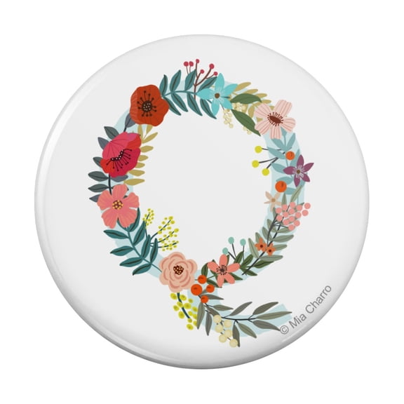 Letter Q Floral Monogram Initial Pinback Button Pin