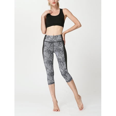 Plus Size Ladies Women Print Yoga Pants Fitness Leggings Sports Capris Trousers Active Wear High Waist Stretchy Pants Tights Workout Running Jogging Gym Exercise Black+Red S