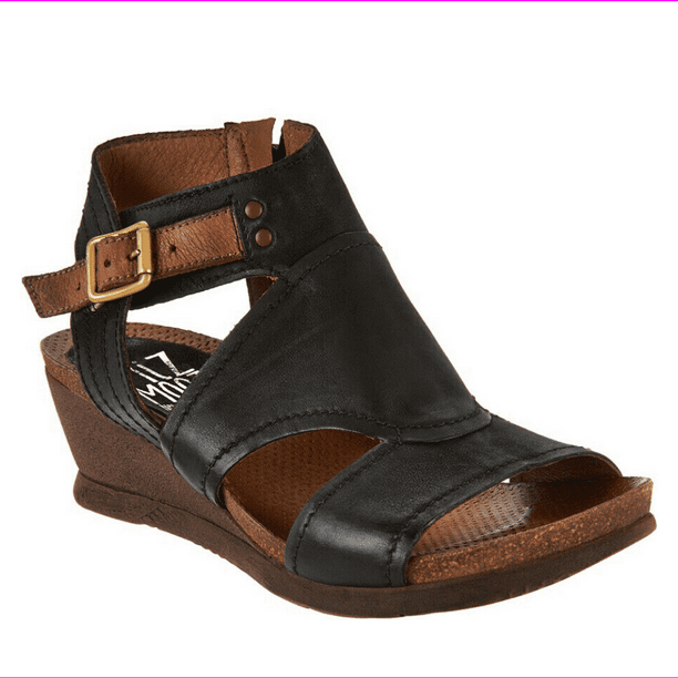 Miz Mooz - Miz Mooz Leather Side Zip Wedge Sandals - Scout Black EU 41 ...