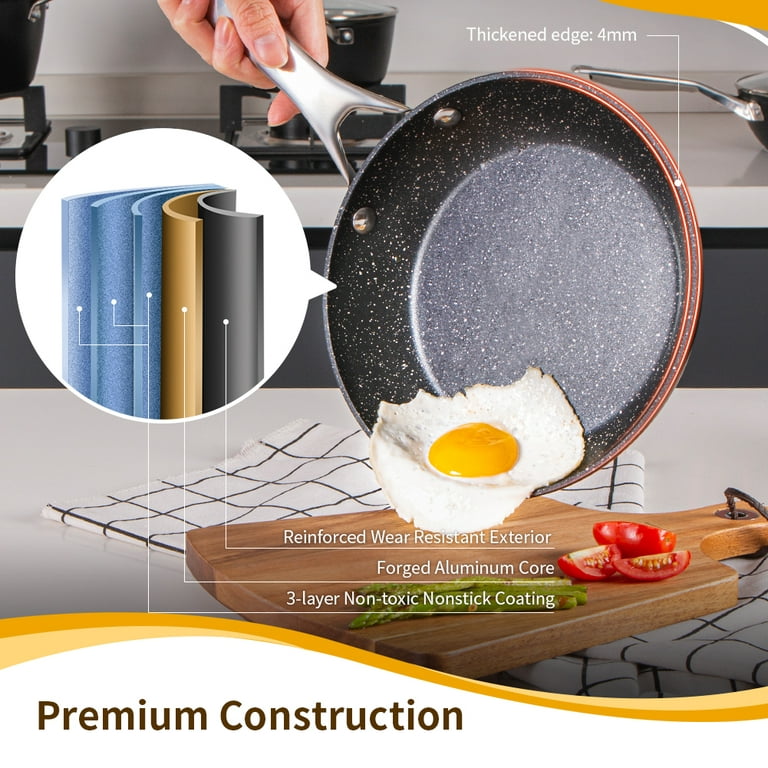 Innerwell Nonstick Frying Pan Skillet, 8 Inch Non Stick Frying Pans Egg Pan  Omelet Pans 100% PTFE PFOA-Free, Non-Toxic Skillets Healthy Stone Cookware