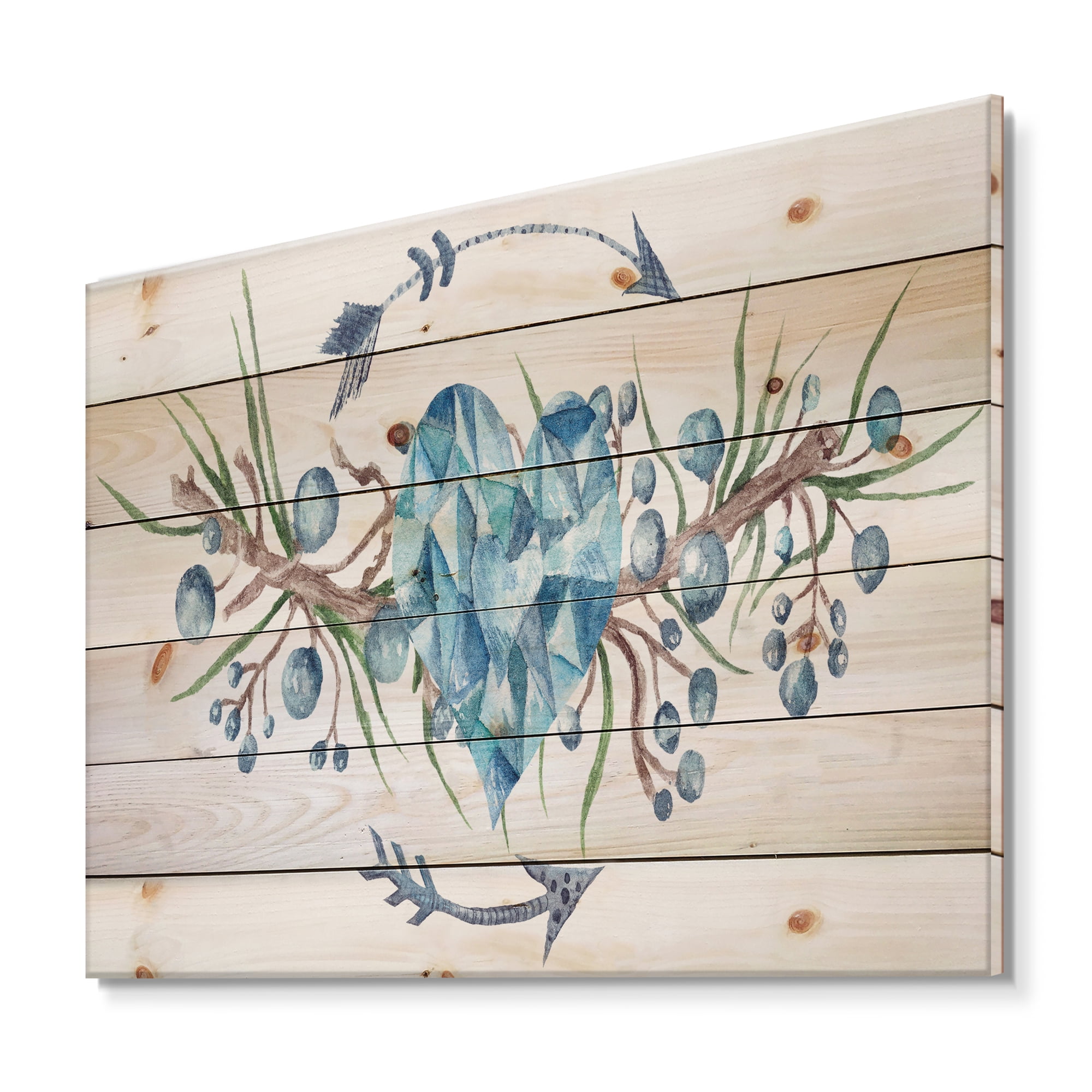 Designart 'Fresh Tribal Vignette Wild Forest Wreath Design On White II' Traditional Print on Natural Pine Wood