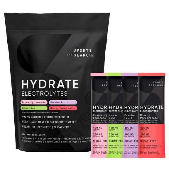 Sports Research Hydrate Electrolytes Sugar Free Powder Variety Pack (16 Count)