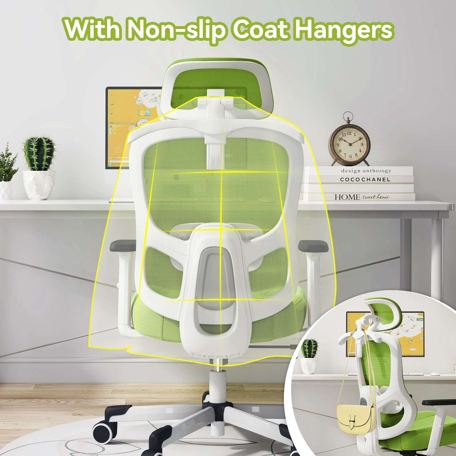 Ergonomic Office Chair With adjustable Lumbar Support, Breathable Mesh, Rotating tilt Lock, Green