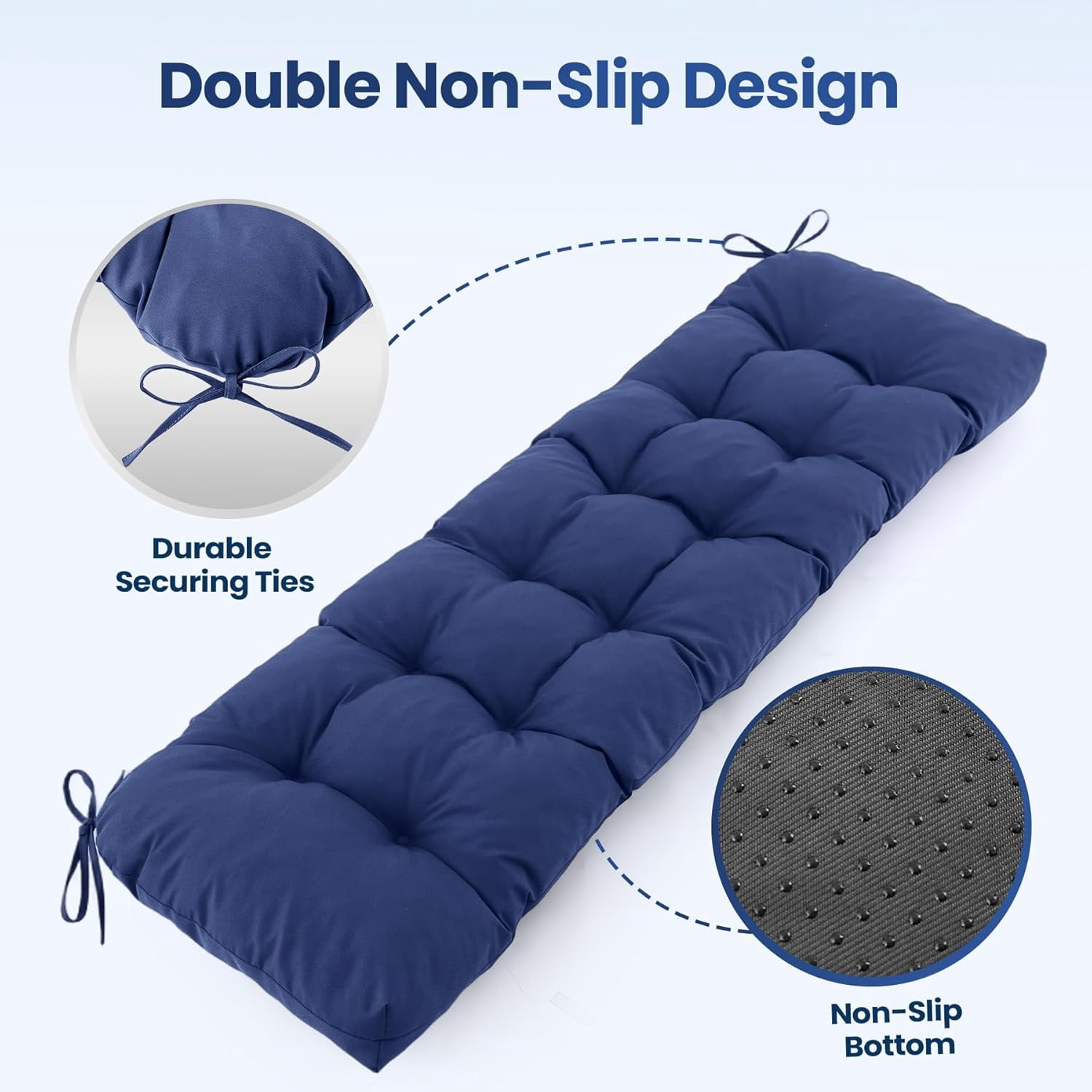 Outdoor Bench Cushion 48x18x5 Inch, Waterproof & Fade-Resistant Patio Furniture Cushions, Tufted Memory Foam Indoor/Outdoor Cushions for Couch Swing with Non-Slip Backing & Straps, Dark Grey