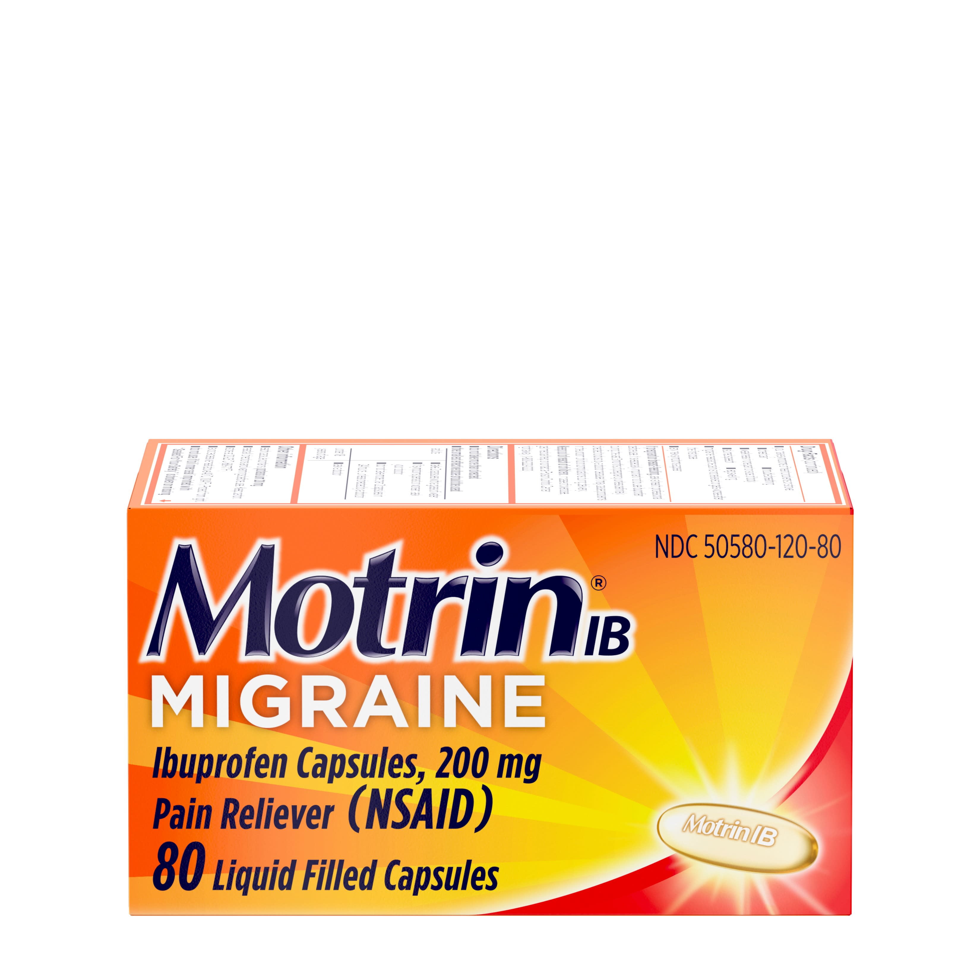 Motrin IB Migraine Relief Liquid Gel Caps, Ibuprofen 200 mg, 80 ct