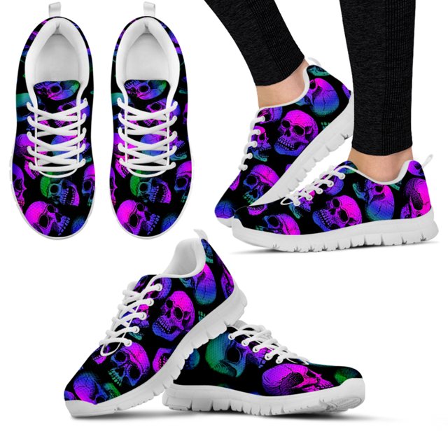 Zapatillas deportivas informales con estampado de calavera degradada vintage para mujer, zapatos planos ligeros con cordones para mujer, calzado suave