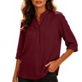 thumbnail image 2 of Tops for Women 3/4 Sleeve Collar Summer Casual Imitation Cotton Linen T-Shirt, 2 of 9