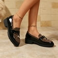 thumbnail image 4 of HEWUQI Platform Penny Loafers for Women Work Walking Slip on Business Casual Non Slip Chunky Leather Suede Splicing Dress Shoes Black Size 6, 4 of 7