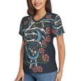 thumbnail image 2 of Women Short Sleeve V Neck Tops T-Shirts Summer Tees, Snake Hand Bones Skull Flower, 2 of 6
