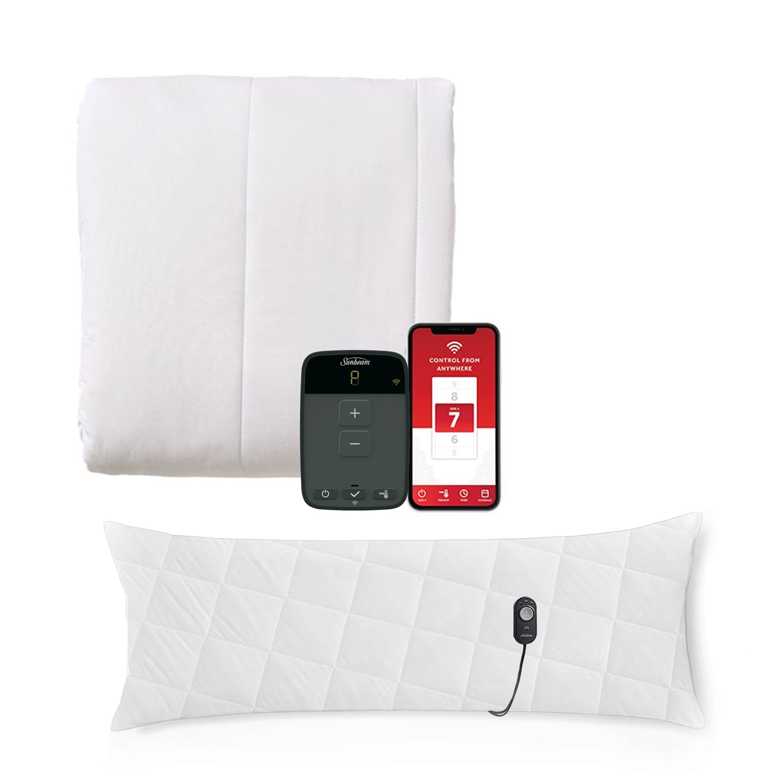 Sunbeam Full Sized Mattress Pad with WiFi and Heated Body Pillow
