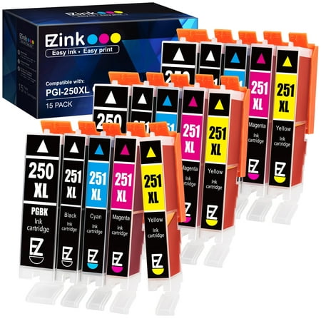 E-Z Ink Compatible 250 251 PGI-250XL CLI-251XL Ink Cartridge Replacement for Canon 250XL 251XL to use with PIXMA MX922 MX920 IX6820 MG5520 MG7520 IP8720 MG6620 (15 Pack)