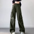thumbnail image 2 of ShomPort Cargo Pants for Women High Waisted Wide Leg Pants Baggy Stretchy Streetwear with Multi-pockets, 2 of 8