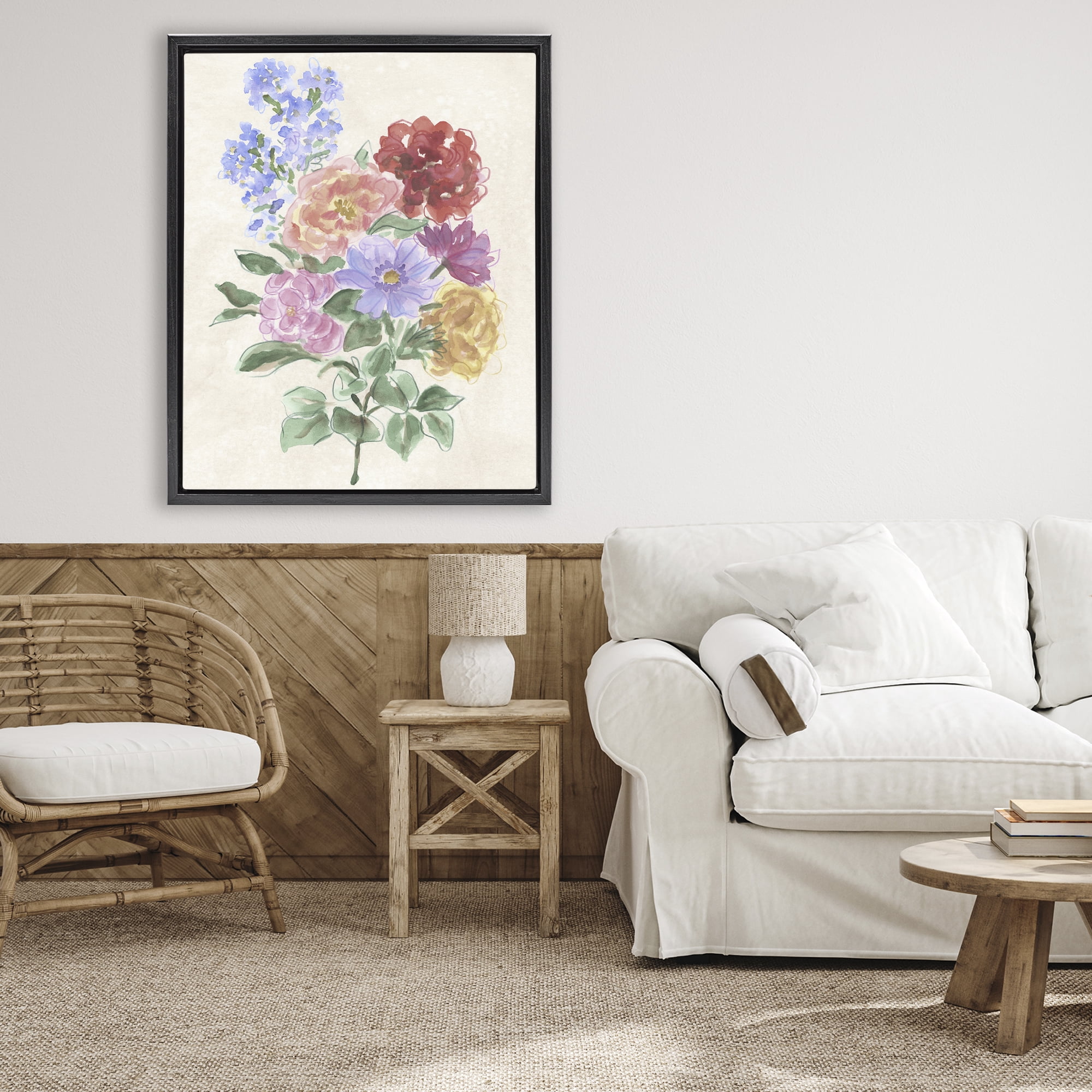 Stupell Industries Mixed Blooms on Parchment Black Framed Floater Canvas Wall Art, design by June Erica Vess